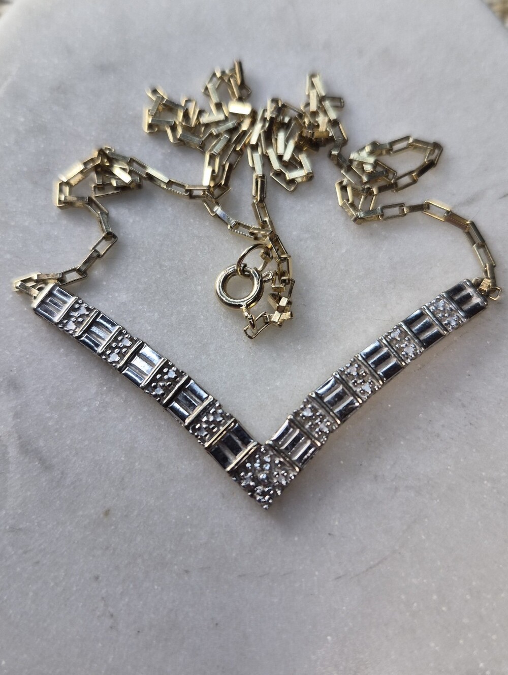 Ross Simons Sterling Silver Gold Vermeil Two-tone V Paperclip Chain Necklace 18"